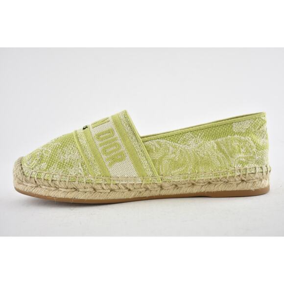Dior Granville Toile De Jouy Embroidered Lime Green Logo Espadrille Flat 35.5 - Picture 10 of 12